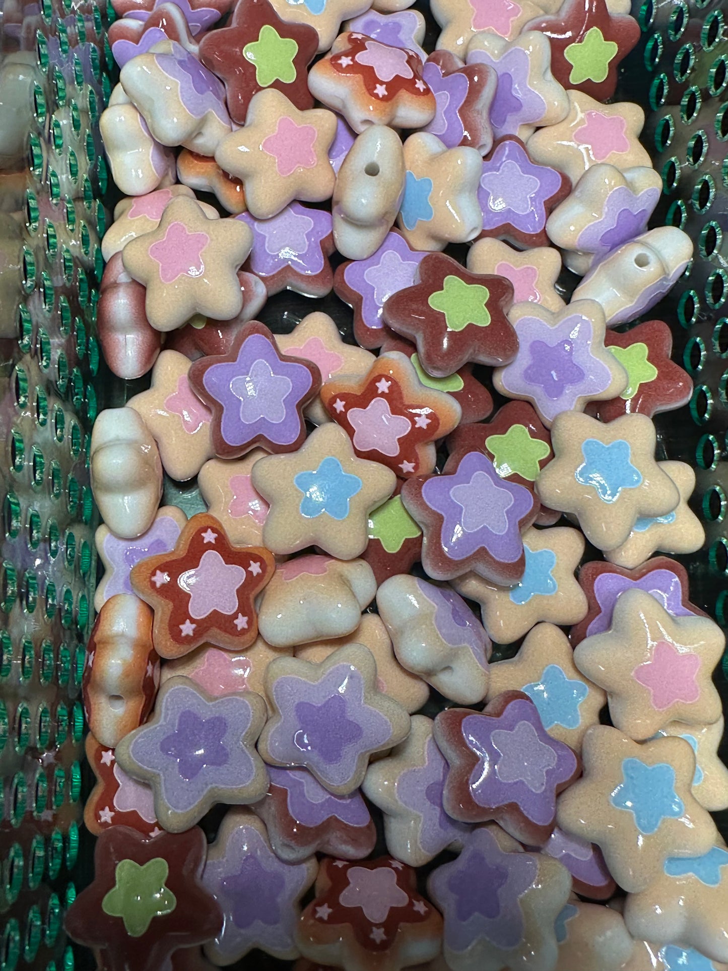 Star shaped painted beads - set of ten (10) / beadable pen/ keychain bead/assorted colors
