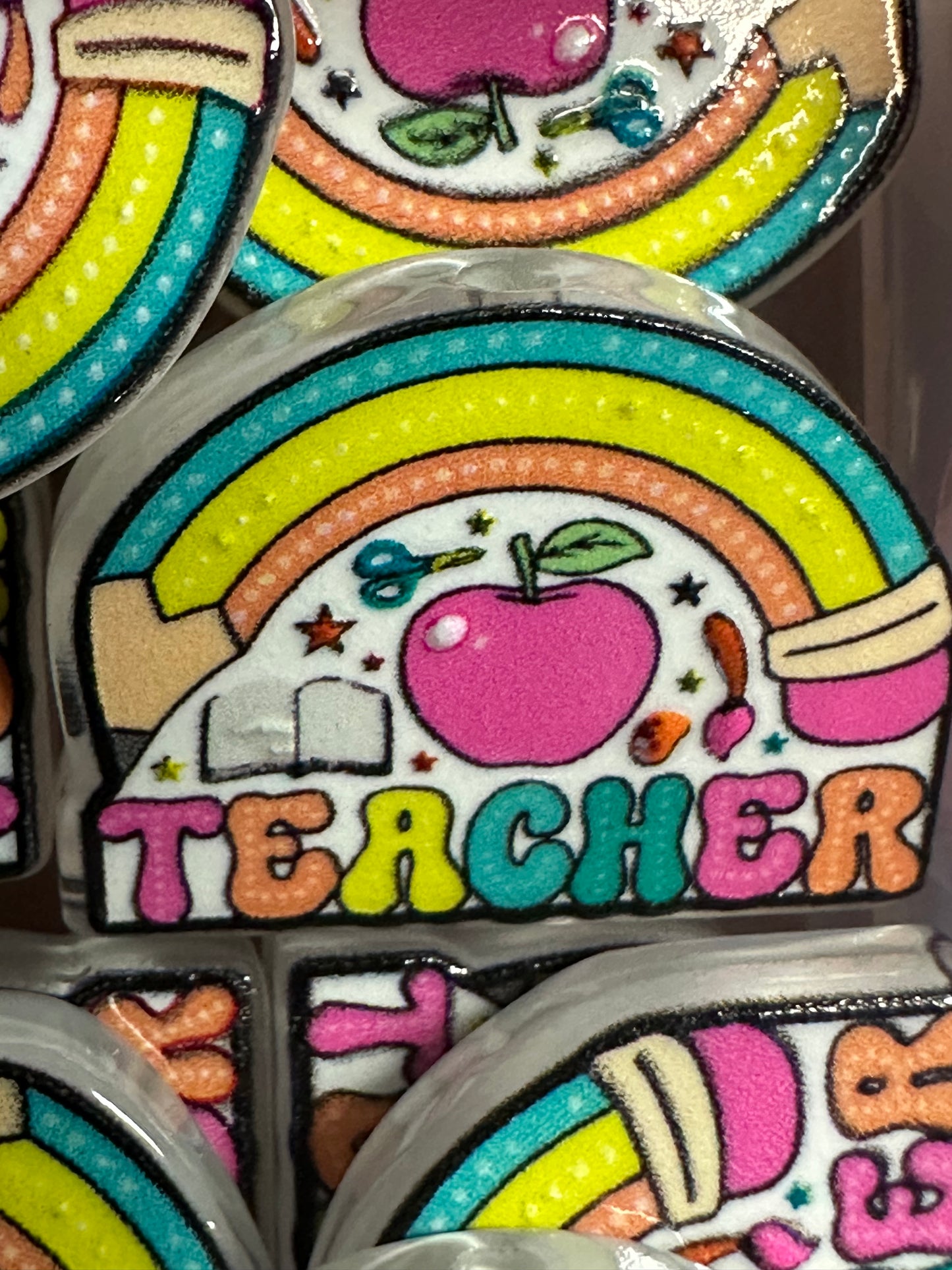 Teacher rainbow acrylic focal bead- set of 2/ focal bead/ pen beading / keychain bead/