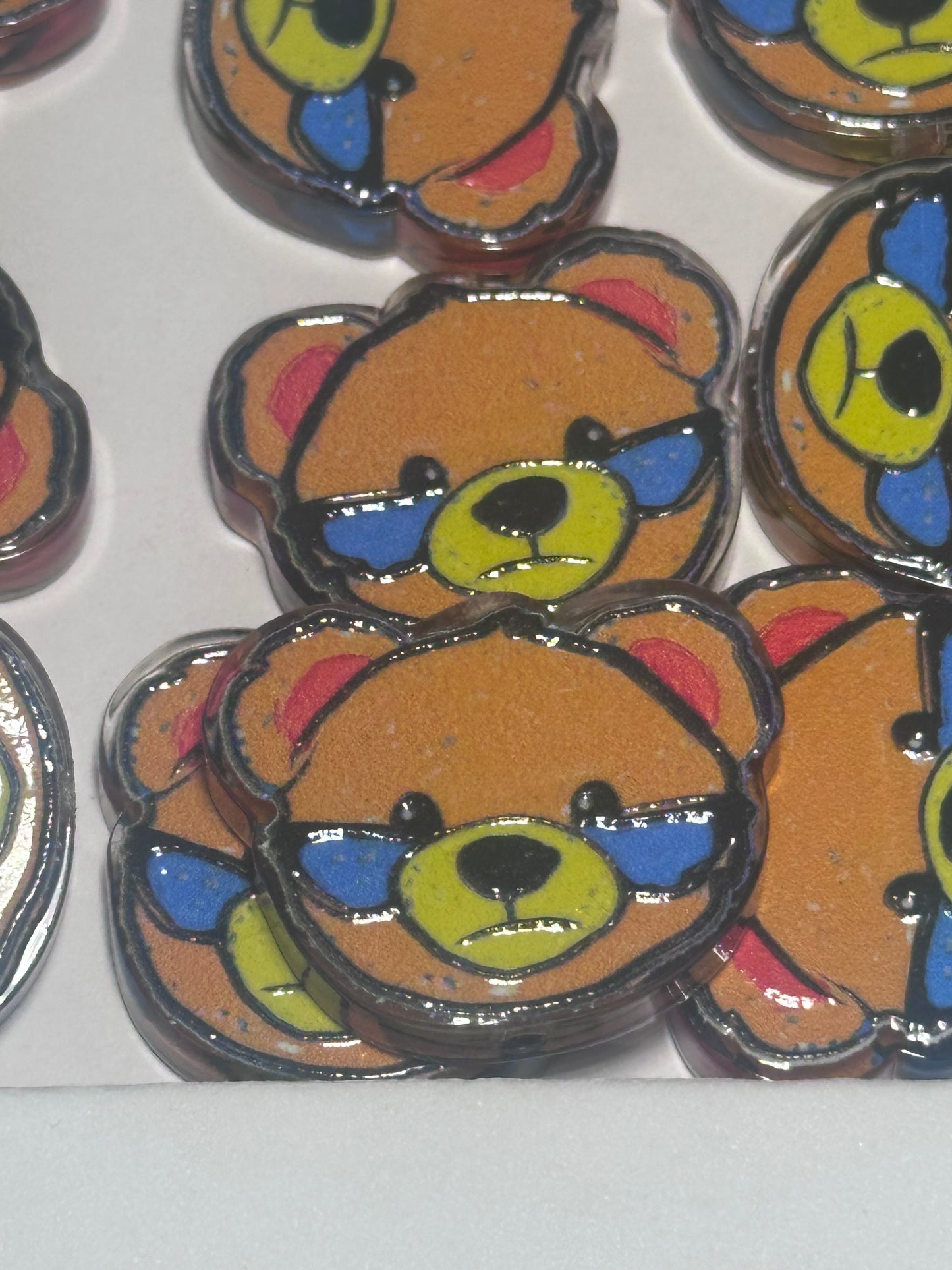 teddy bear acrylic focal bead- set of 2/ focal bead/ pen beading / keychain bead/