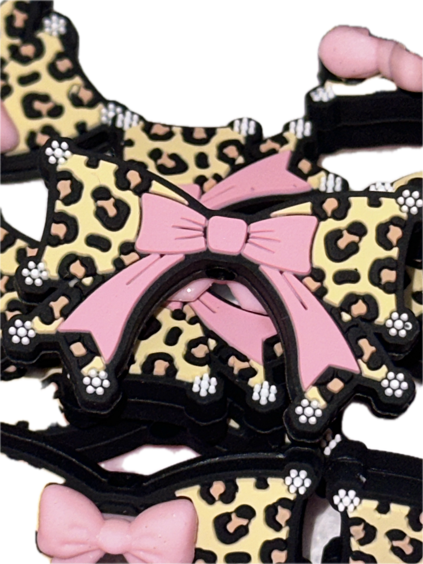 Leopard and pink Bow silicone focal bead/glittery bow
