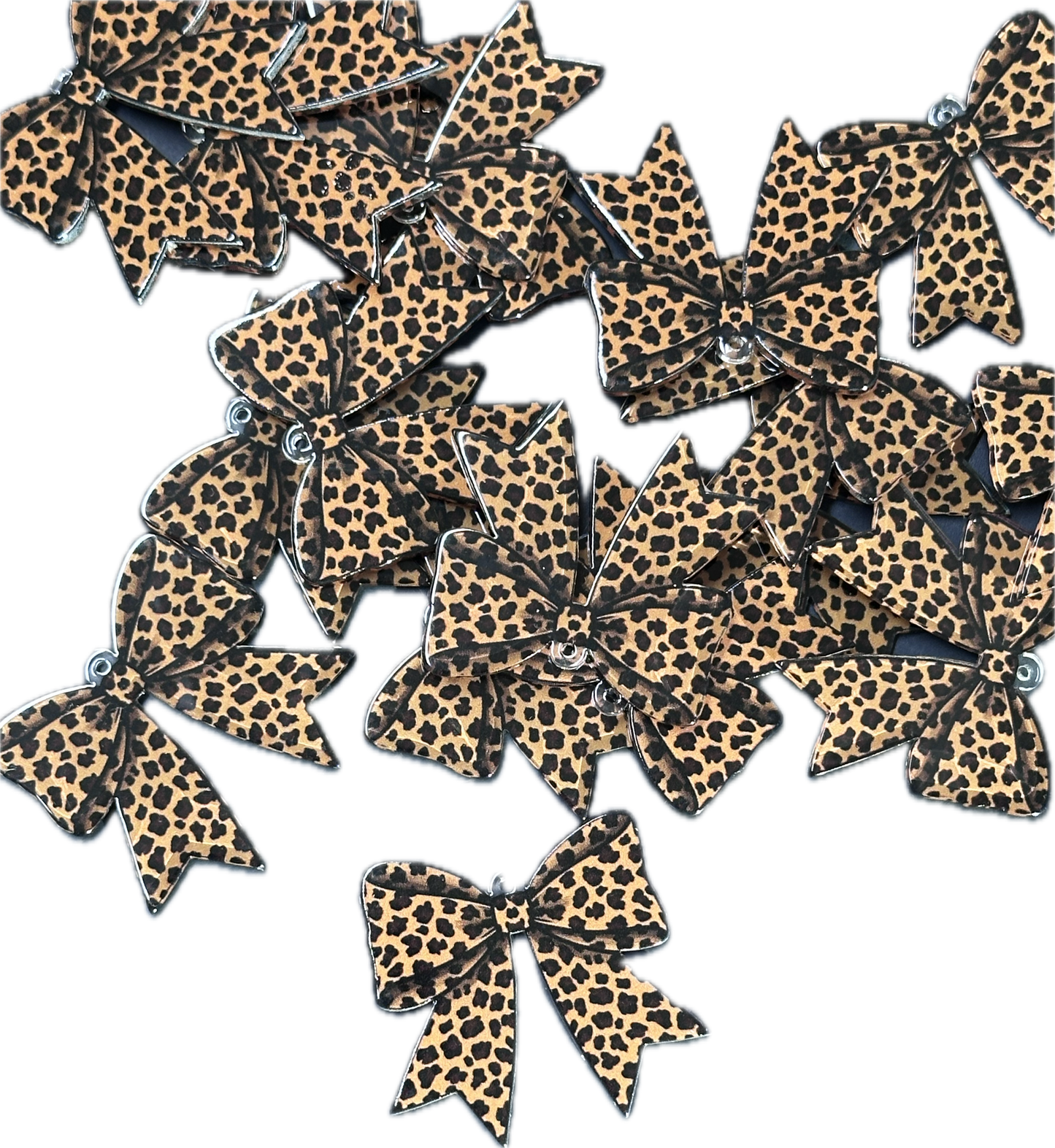 Cute Leopard Print Bow Acrylic Pendants – Cute Bow Charms for DIY Crafts (Set of 5)