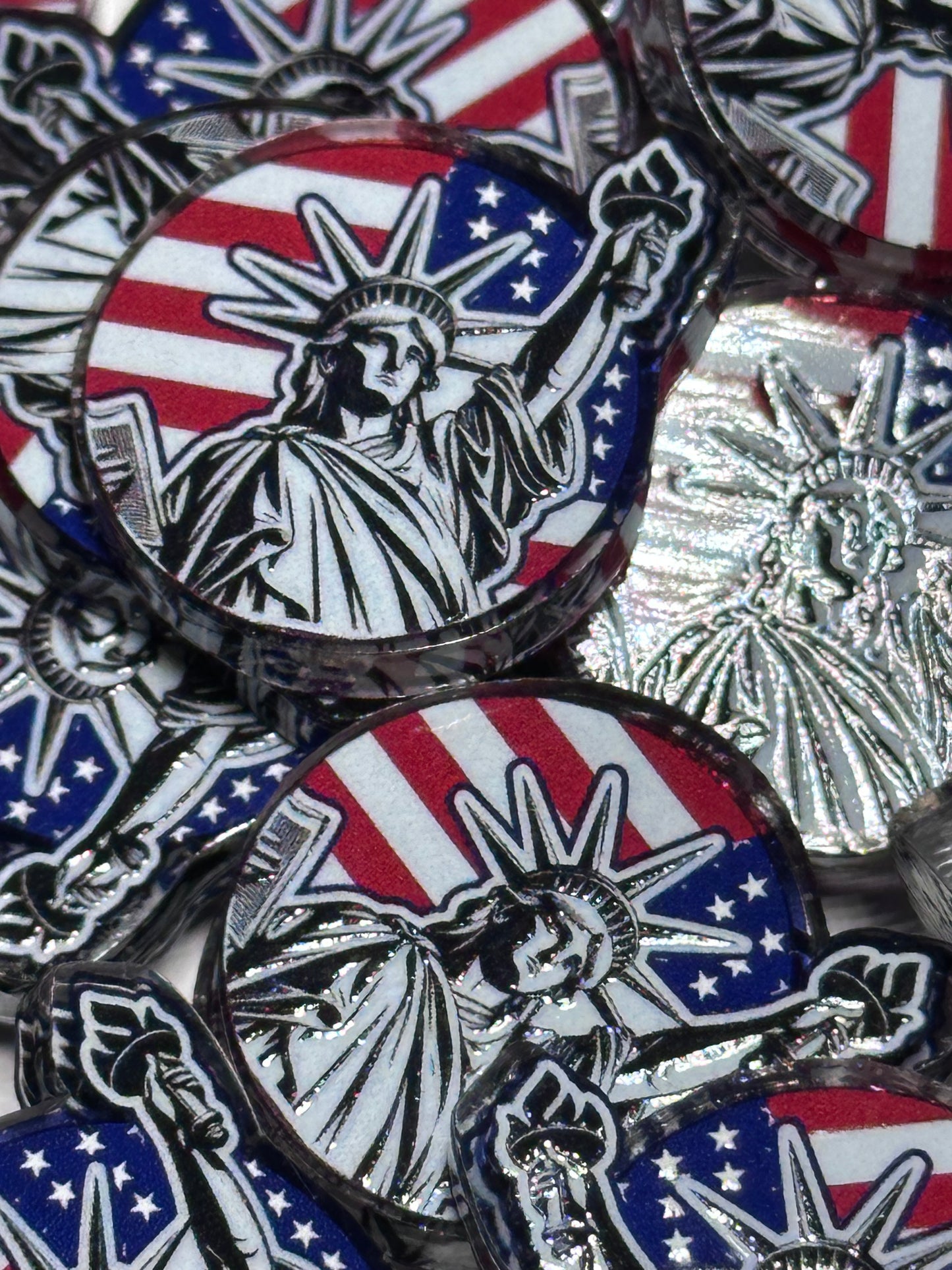 USA Patriotic acrylic focal bead- set of 2/ focal bead/ pen beading / keychain bead/Statue of Liberty