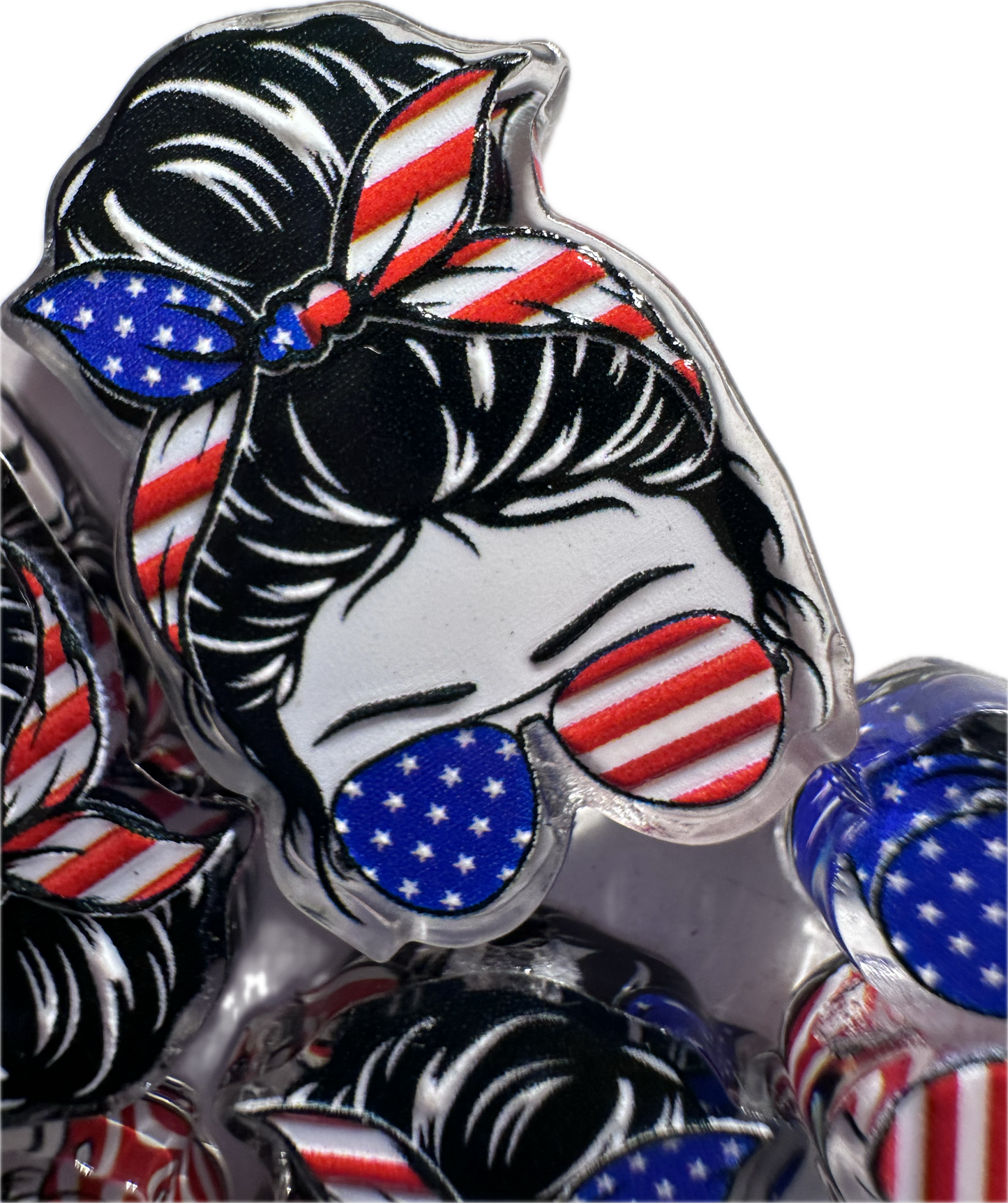Patriotic girl acrylic focal bead- set of 2/ focal bead/ pen beading / keychain bead/ mom