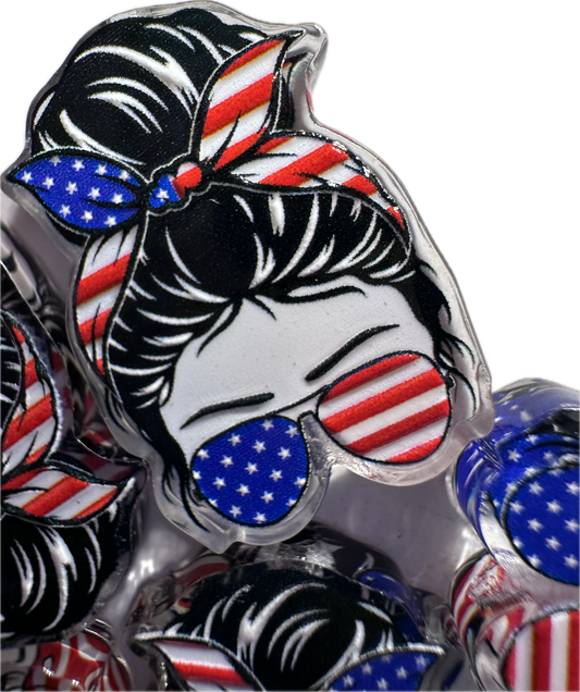 Patriotic girl acrylic focal bead- set of 2/ focal bead/ pen beading / keychain bead/ mom
