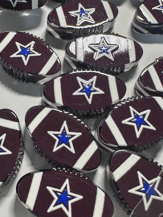 Star Cowboy / football shaped acrylic focal bead- set of 2/ focal bead/ pen beading / keychain bead/ football