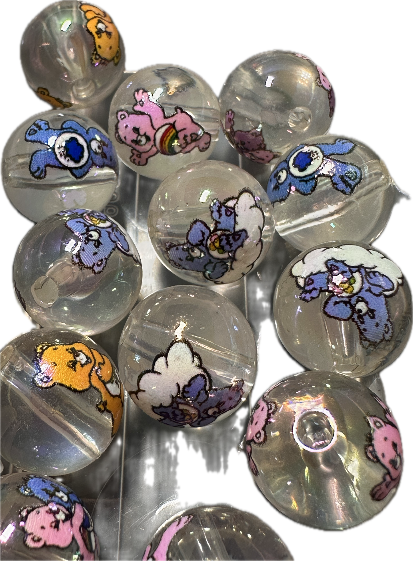 Clear resin with printed Care beads/ 16mm Beads/ beadable pen beads/ keychain bead/ 10 beads included
