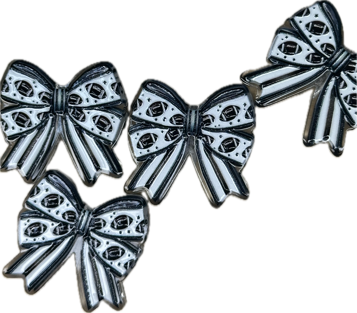 Football black and white bow acrylic focal bead- set of 2/ focal bead/ pen beading / keychain bead/