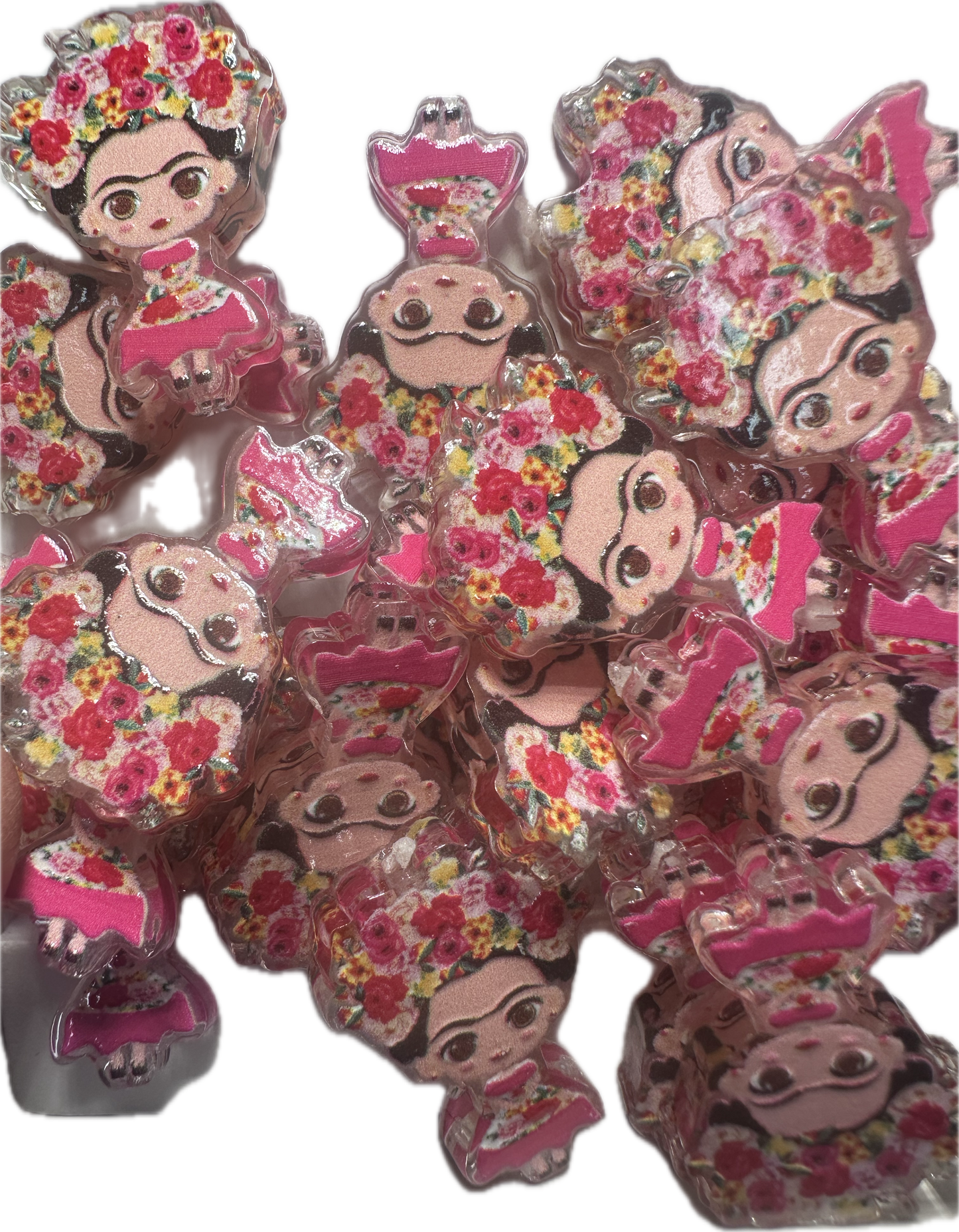 Mexican Lady artist acrylic focal bead- set of 2/ focal bead/ pen beading / keychain bead / Colorful Woman