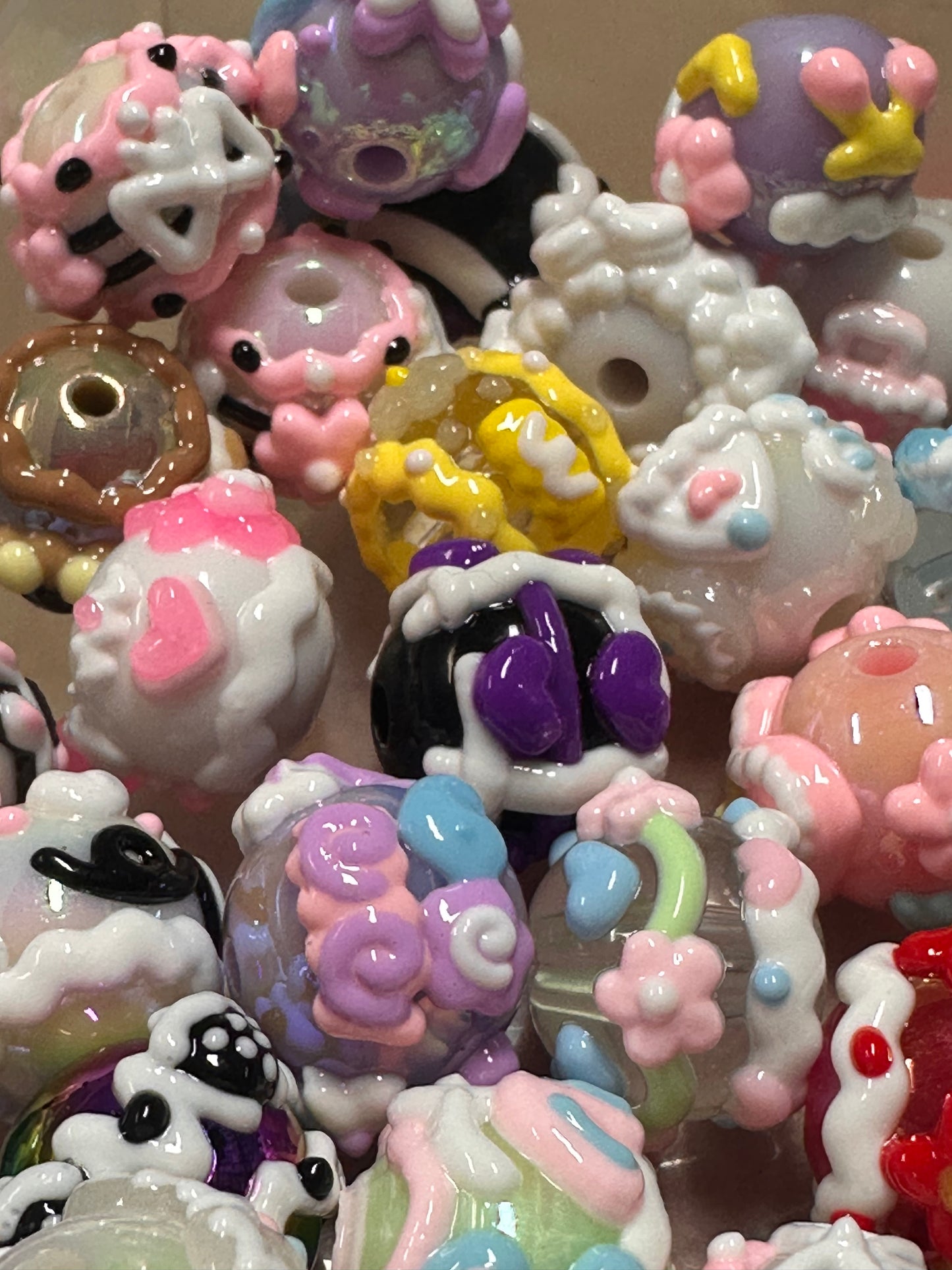 Hand painted handmade Beads – elegant handcrafted beads/hearts and bows beads/ fancy beads