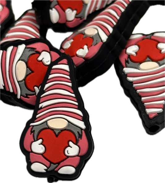 Heart gnome Silicone focal bead for pen beading and keychain DIY/ Happy gnome! Valentines/ love