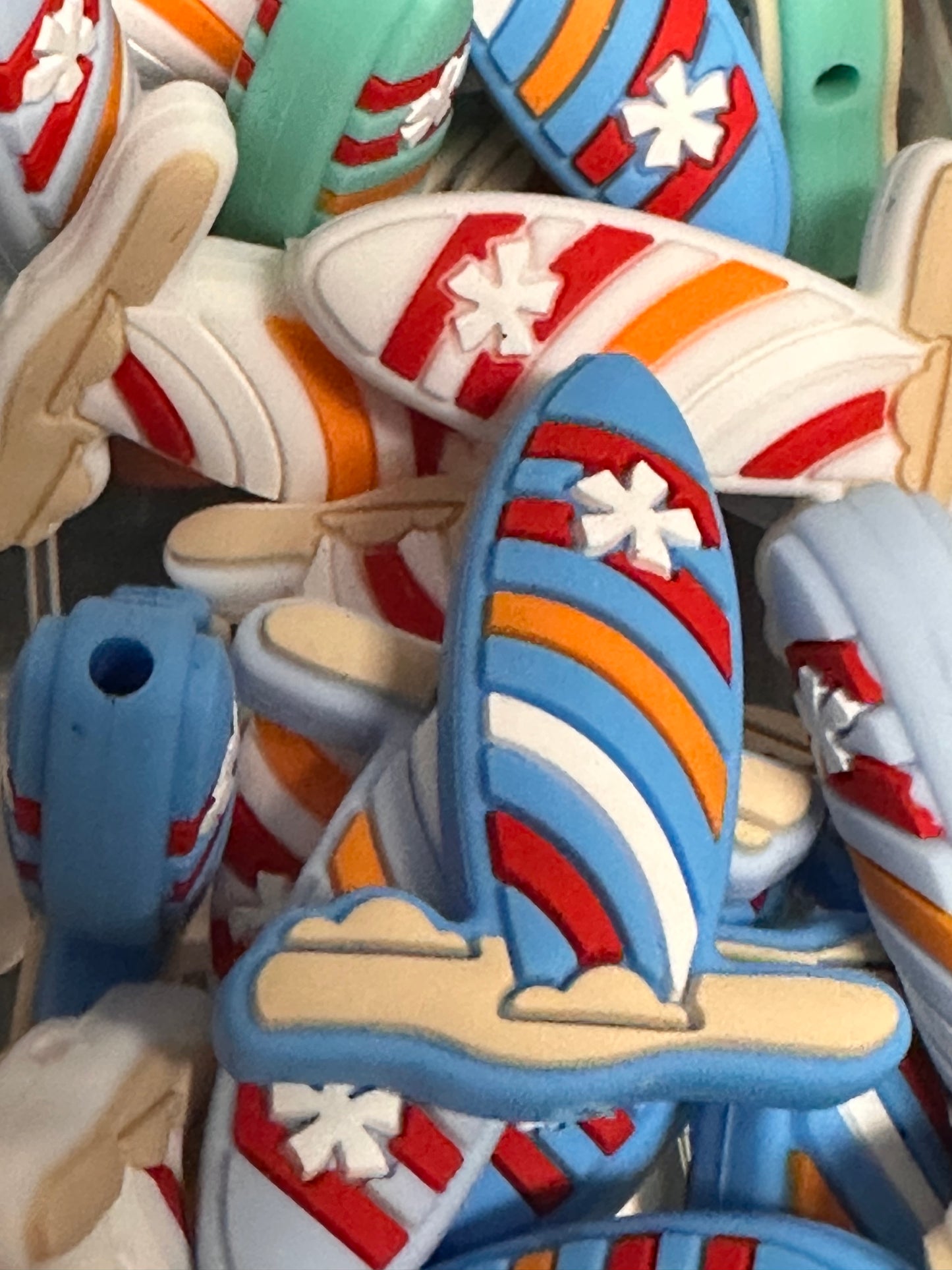 Surfboard Summer focal bead /Beach/ Palm Trees/ Surfboard/ Ocean/ Surfing