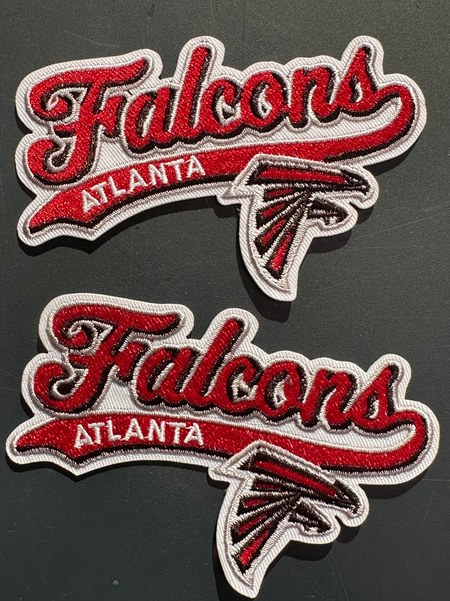 ATLANTA FALCONS EMBROIDERED IRON ON PATCH/ SIZE APPROX 4" x 2"/ QUALITY MATERIAL/FABRIC PATCHES/FOOTBALL TEAM