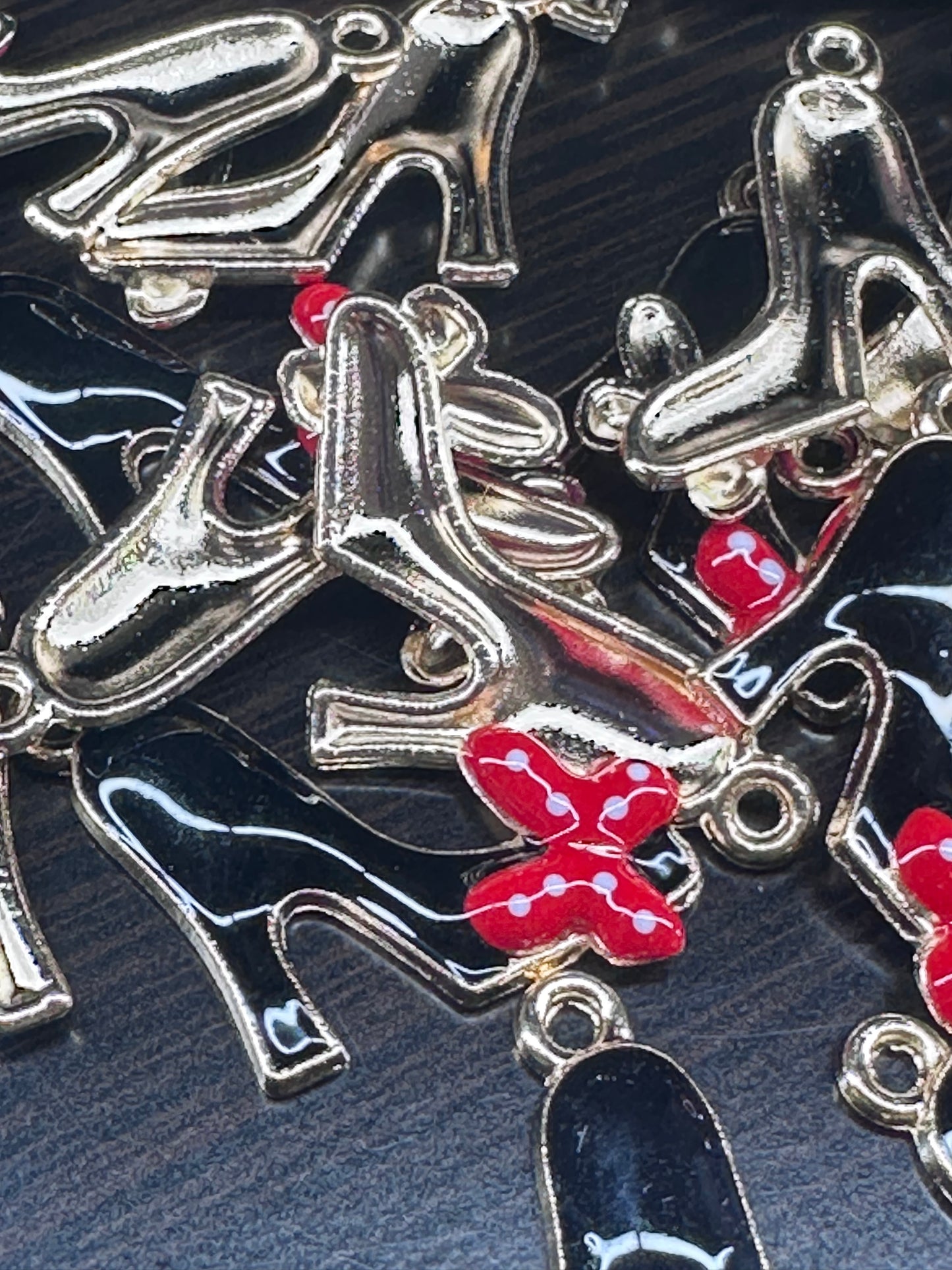 Black high heel with red bow enamel metal charms/ DIY charm bracelet/ DIY necklace