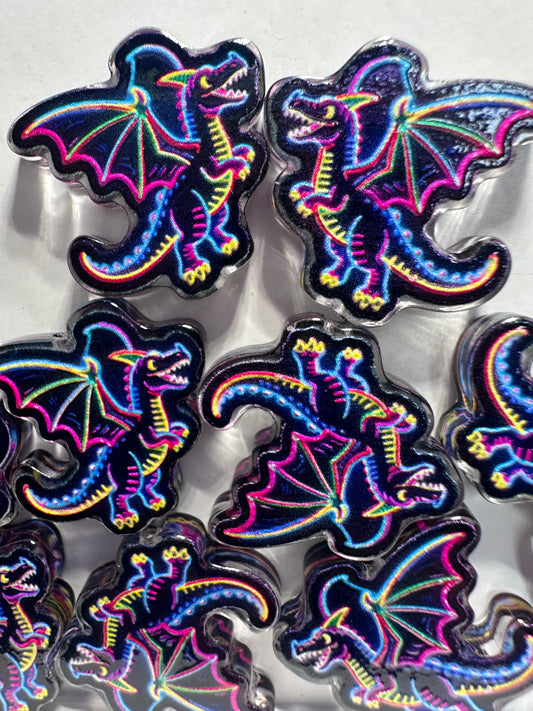 Neon Dragon acrylic focal bead- set of 2/ focal bead/ pen beading / keychain bead/flying dragon