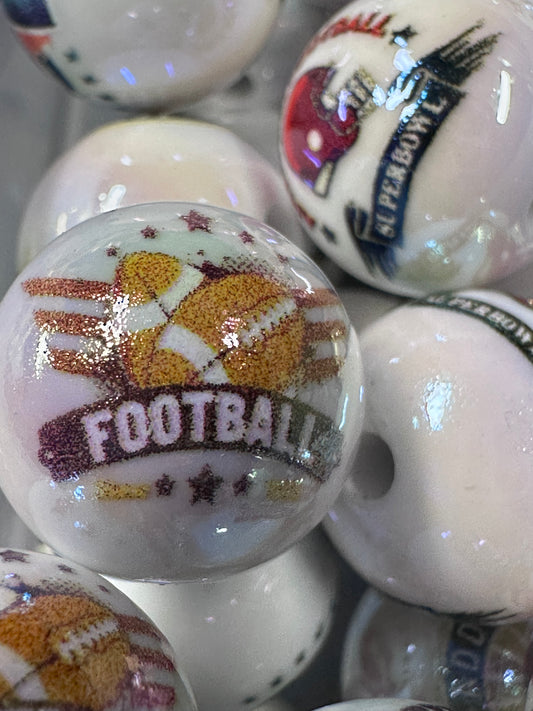 Football Sports 16mm Sports Print Beads • Set of 10 • Great for Pens, Keychains & Crafts-