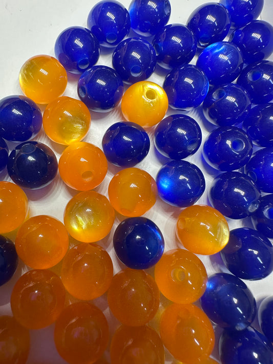Ten (10) 10mm blue and orange glitter beads included/DIY Bead/jewelry bead/ half and half color/ Gators/Clemson/Broncos