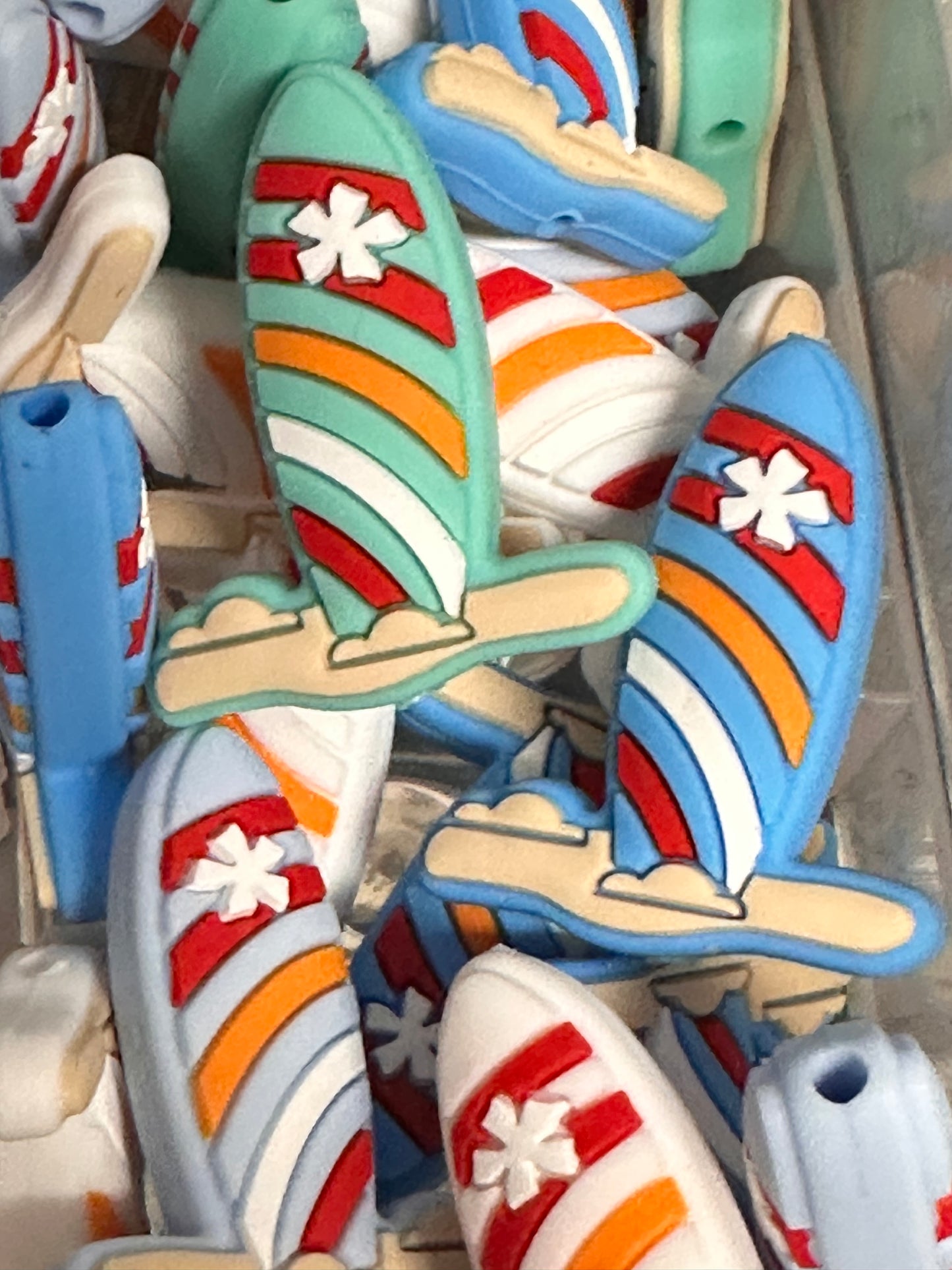 Surfboard Summer focal bead /Beach/ Palm Trees/ Surfboard/ Ocean/ Surfing