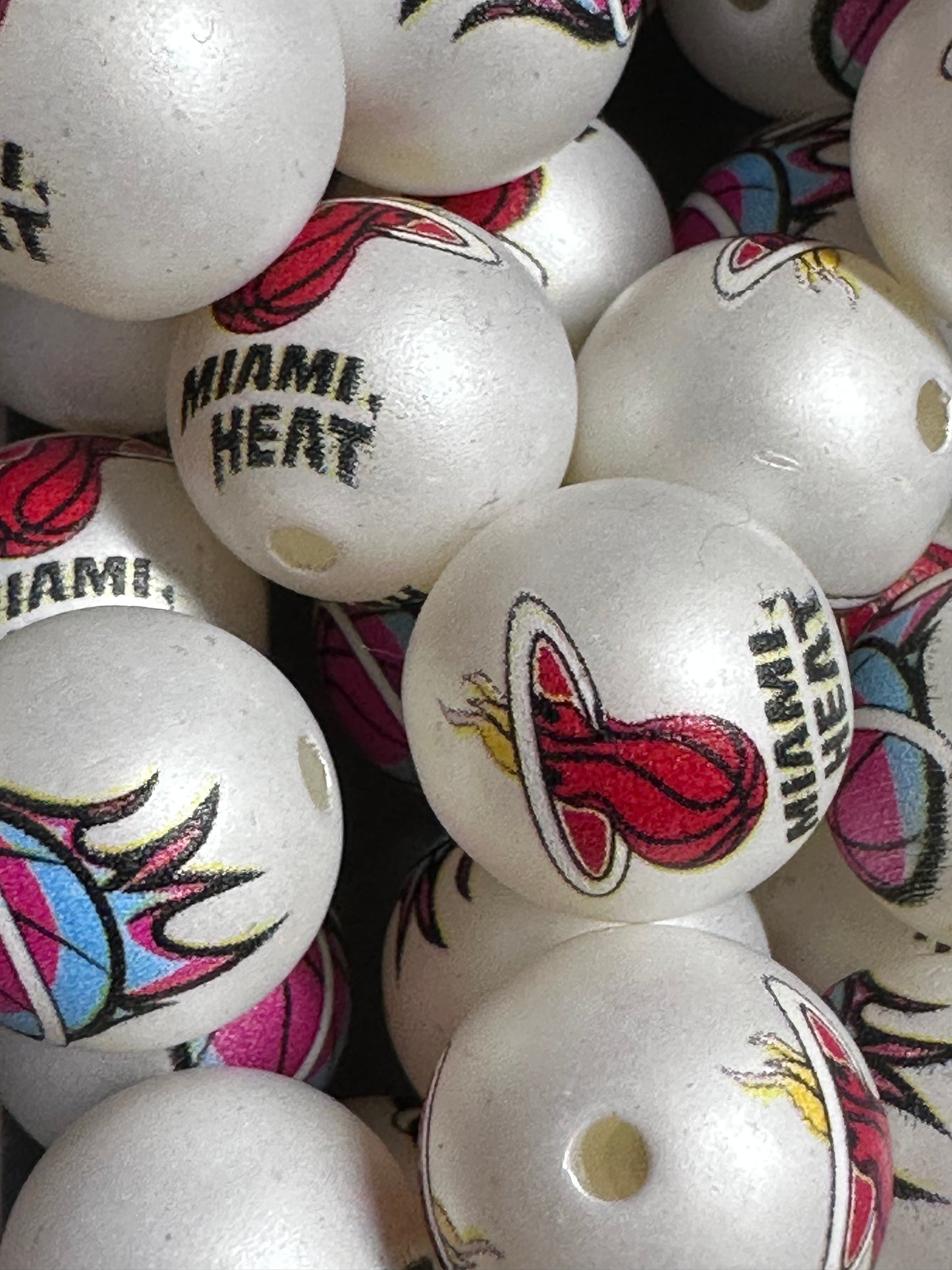 Miami Heat 16mm Sports Print Beads • Set of 10 • Great for Pens, Keychains & Crafts- basketball