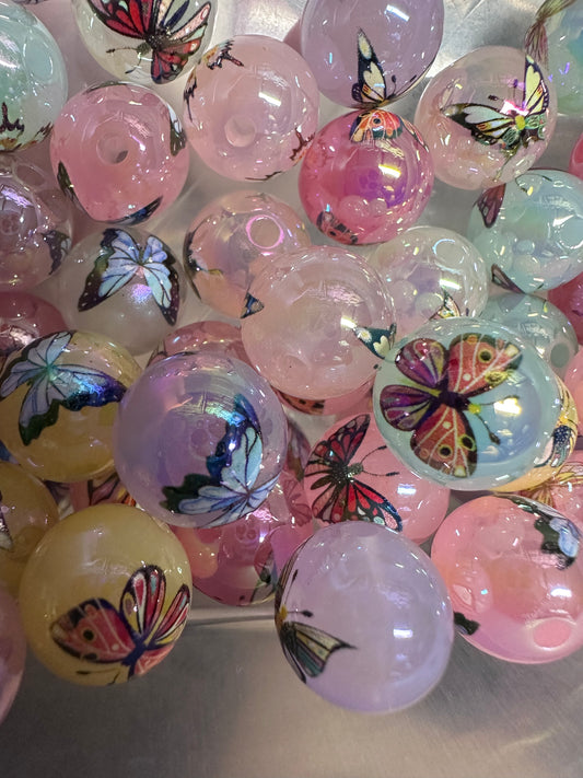 Pastel Butterfly beads/ Ten (10) included/16mm Bead/ beadable pen/ jewelry/ keychain/