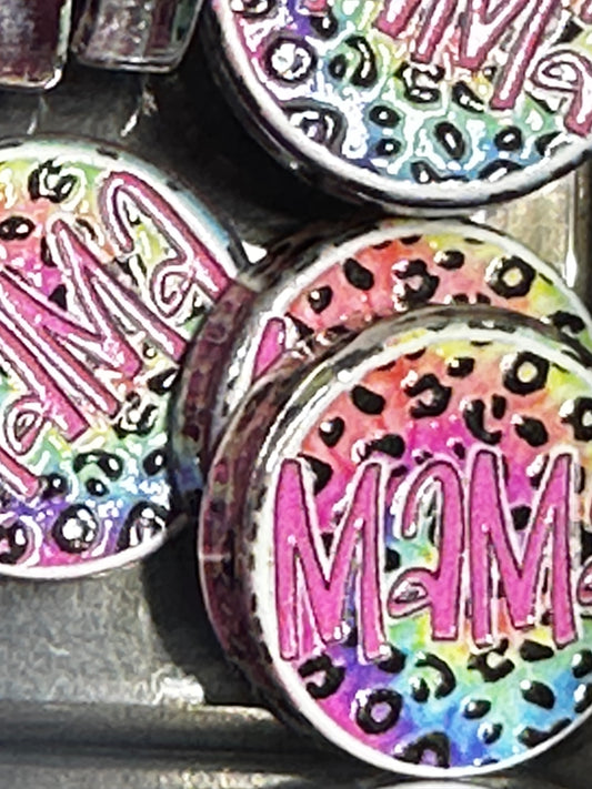 Colorful leopard print MAMA acrylic focal bead- set of 2/ focal bead/ pen beading / keychain bead/