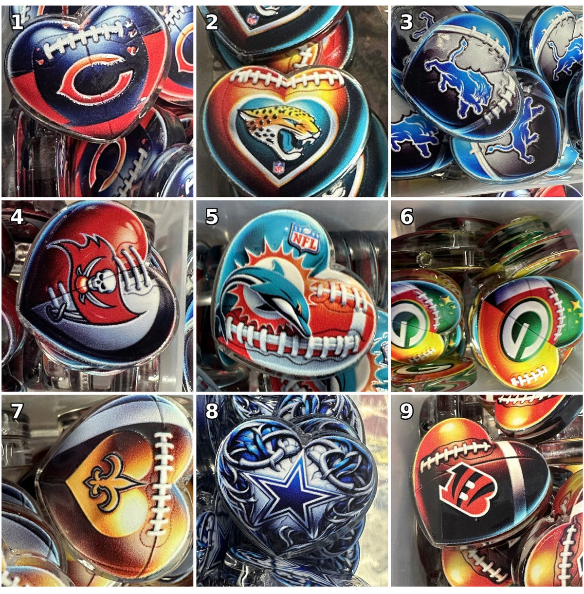 Football season is here~! Acrylic heart shape focal bead- set of 2/ focal bead/ pen beading / keychain bead/Choose your favorite acrylic focal