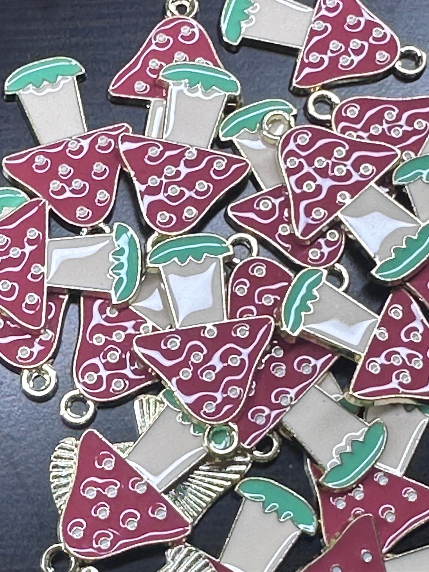 Cute Mushroom Enameled metal charm// pendant/ DIY charm bracelet/ DIY necklace