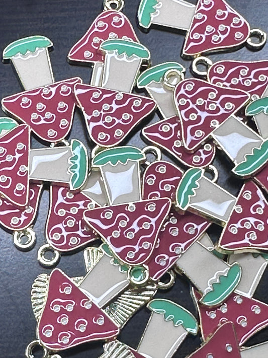 Cute Mushroom Enameled metal charm// pendant/ DIY charm bracelet/ DIY necklace