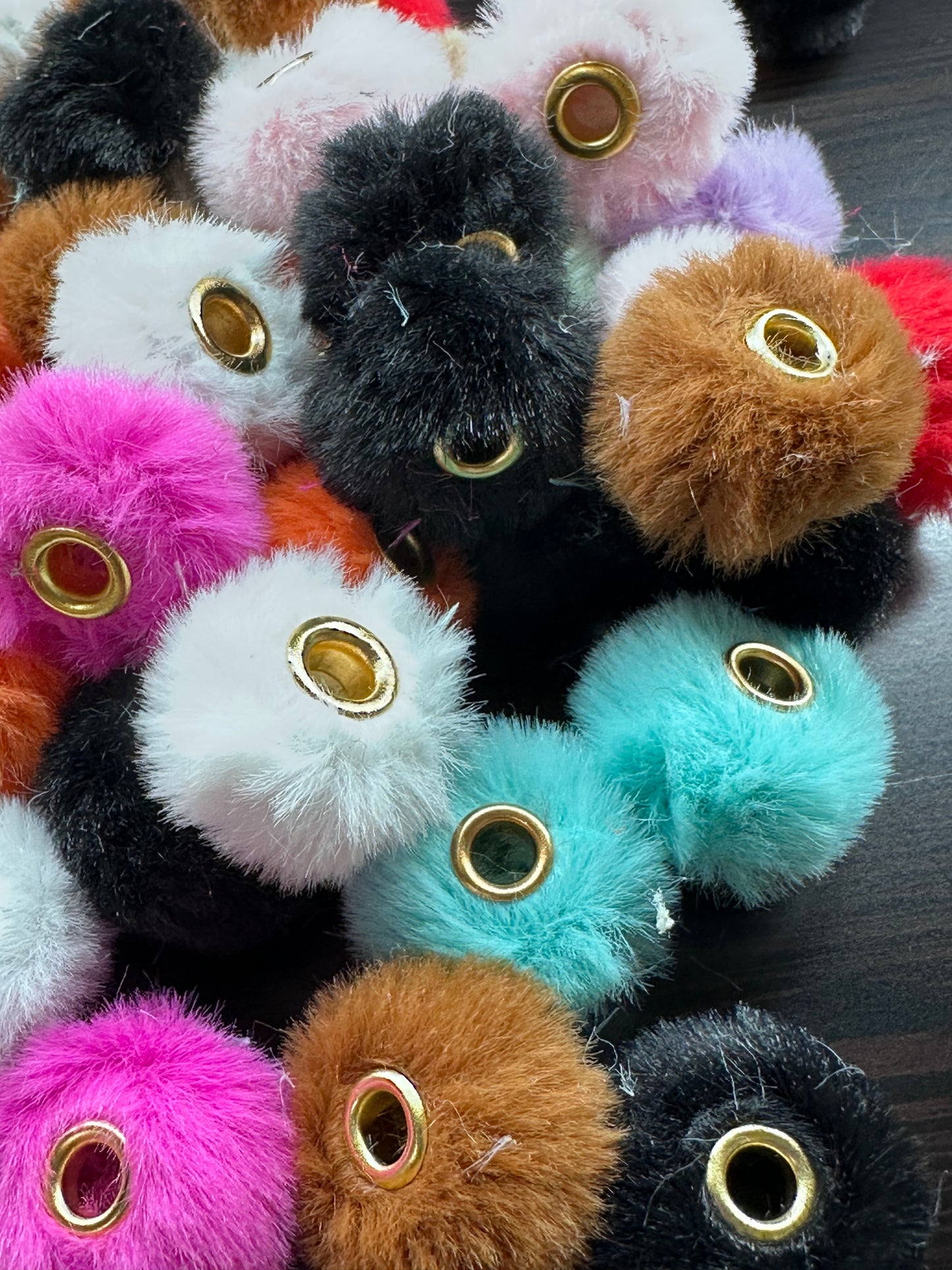 Pom Pom Beads/ beadable pen/ furry  bead/ multicolored / keychain bead/ puffy bead/ fur ball/ ten (10) Pom poms