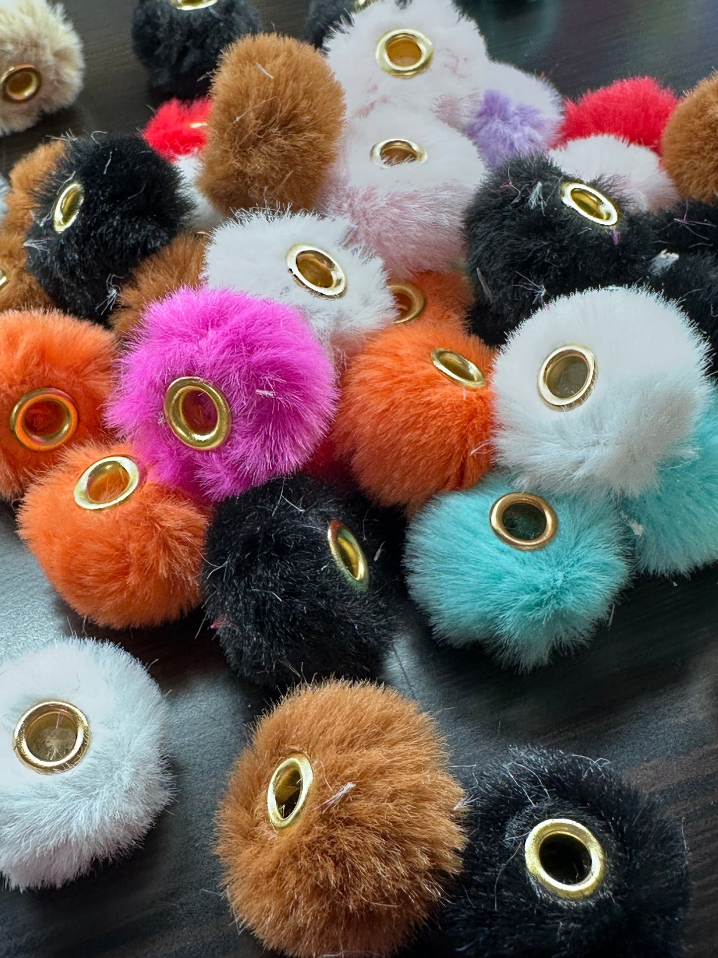 Pom Pom Beads/ beadable pen/ furry  bead/ multicolored / keychain bead/ puffy bead/ fur ball/ ten (10) Pom poms