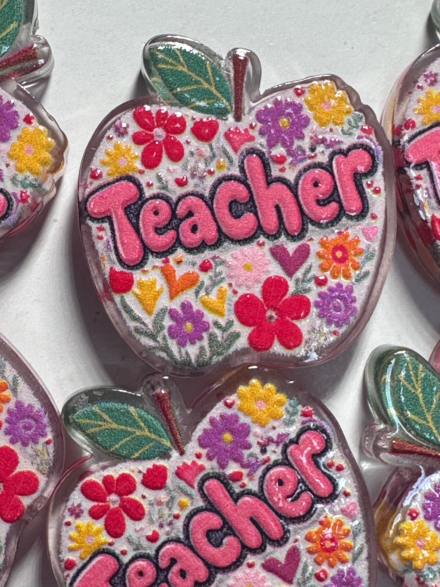 Teacher Apple shaped acrylic focal bead- set of 2/ focal bead/ pen beading / keychain bead