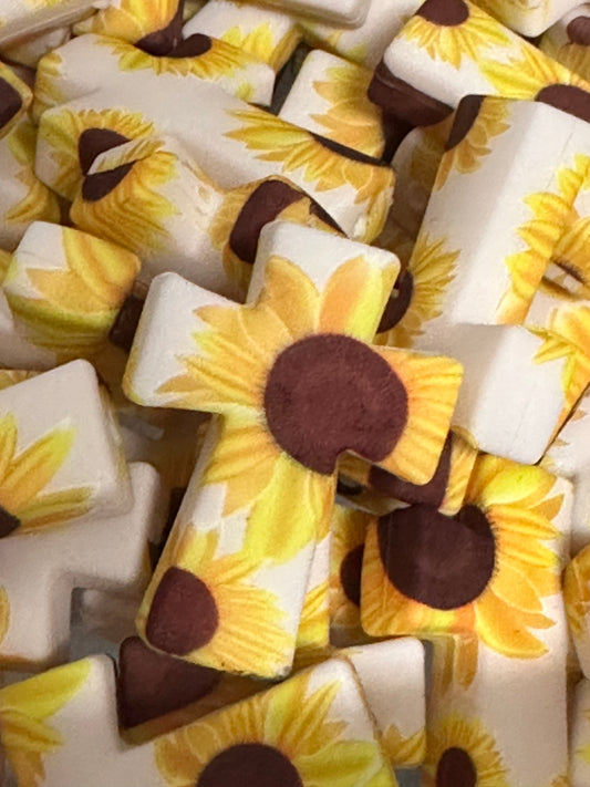 Sunflower Cross Focal Bead/ Silicone bead/ keychain bead/ pen beads