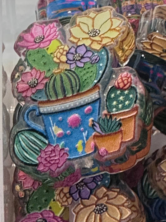 Cactus Garden acrylic focal bead- set of 2/ focal bead/ pen beading / keychain bead/ Summer/ Succulents
