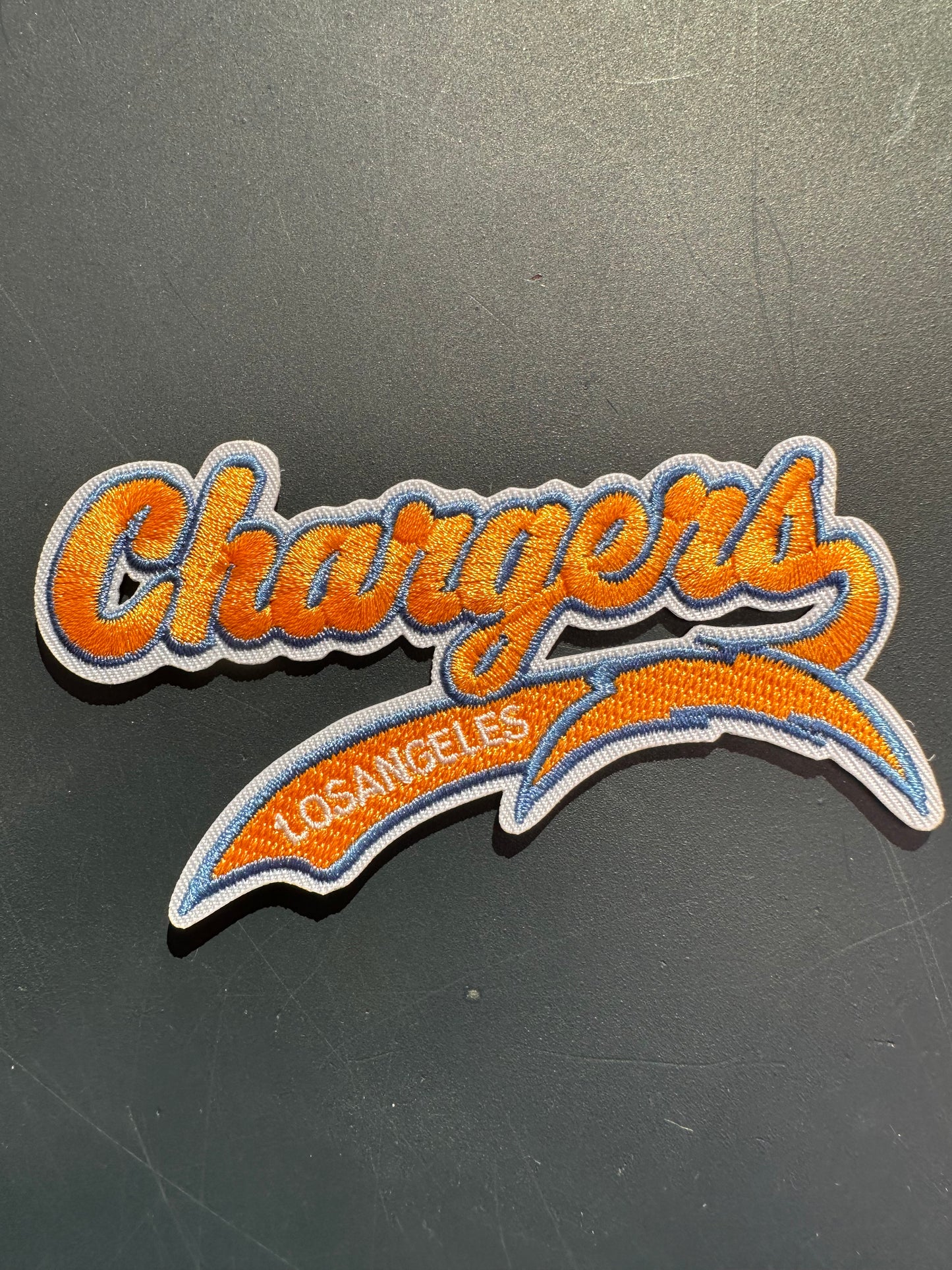 LOS ANGELES CHARGERS EMBROIDERED IRON ON PATCH/ SIZE APPROX 4" x 2"/ QUALITY MATERIAL/FABRIC PATCHES/FOOTBALL TEAM