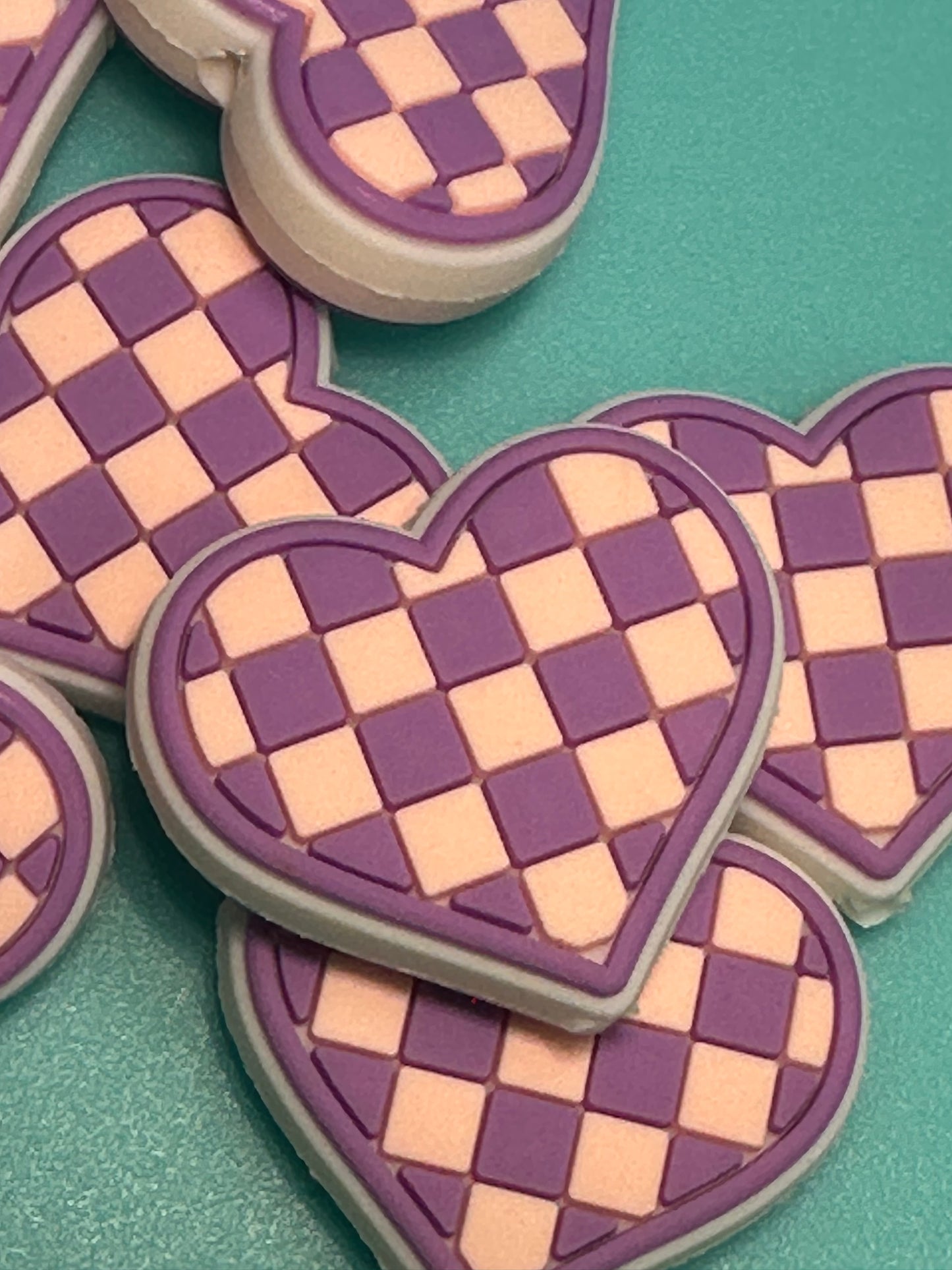 Heart Love beads/ beadable pen/ Silicone bead/ keychain bead/Valentines Day hearts/ checkered/ Purple