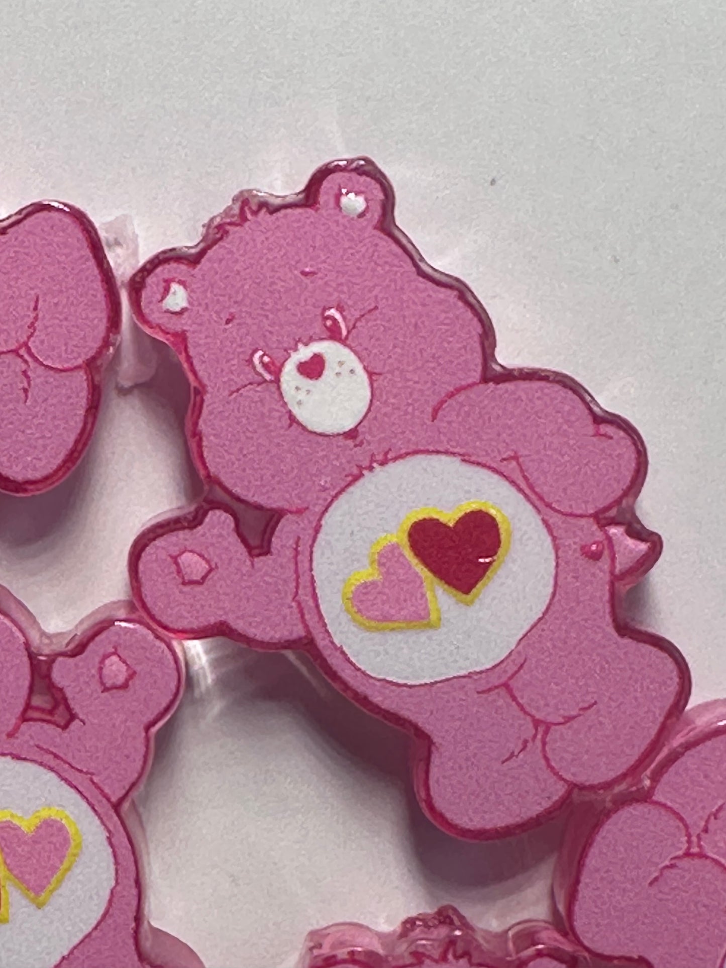 Pink Bear with hearts acrylic focal bead- set of 2/ focal bead/ pen beading / keychain bead