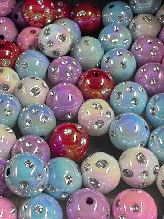 Dimpled rhinestone beads/ Ten (10) included/16mm Bead/ beadable pen/ jewelry/ keychain/