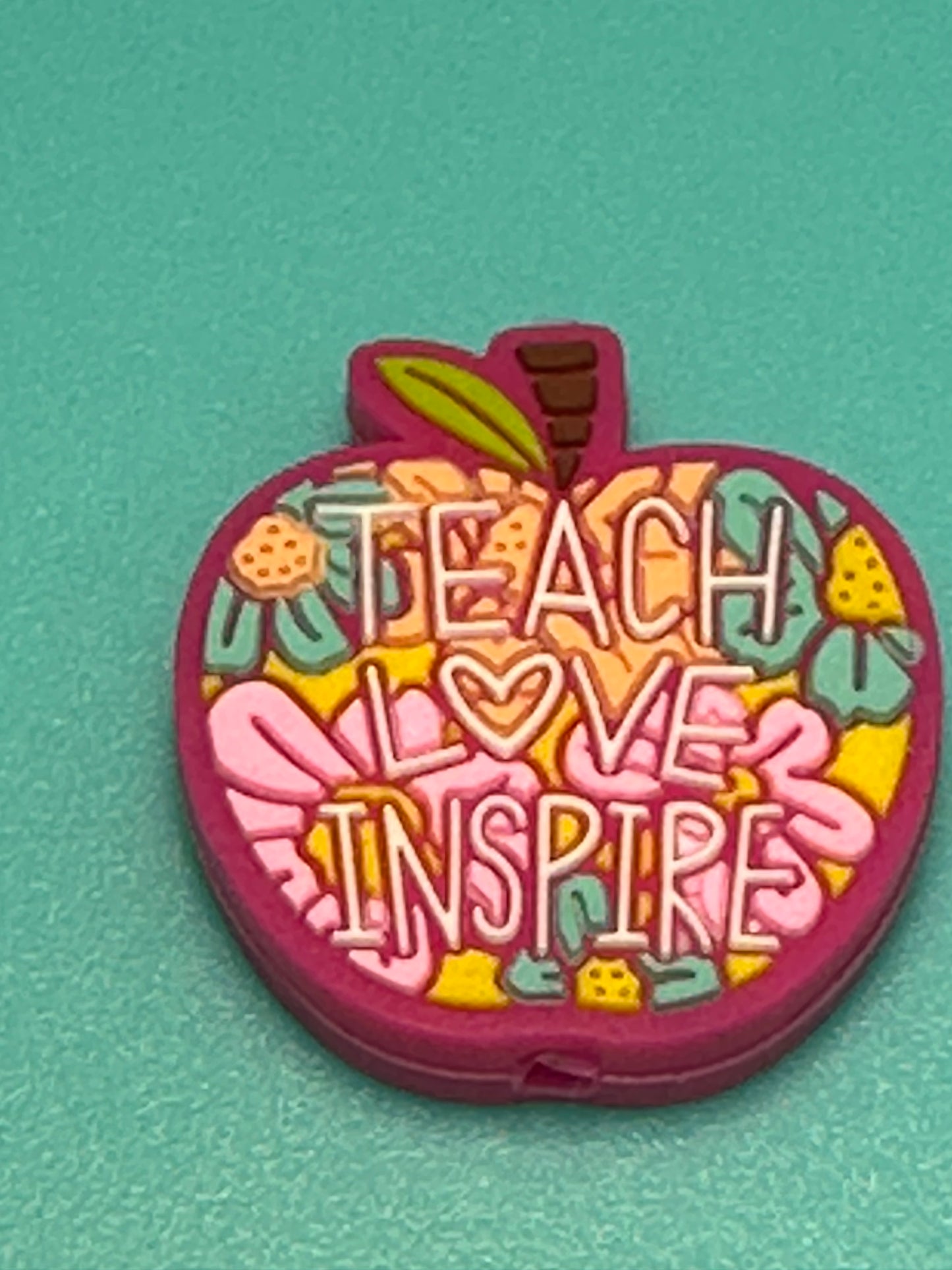 Teach Love InspireApple School Teacher Focal Bead/ beadable pen/ Silicone bead/ keychain bead/ teach
