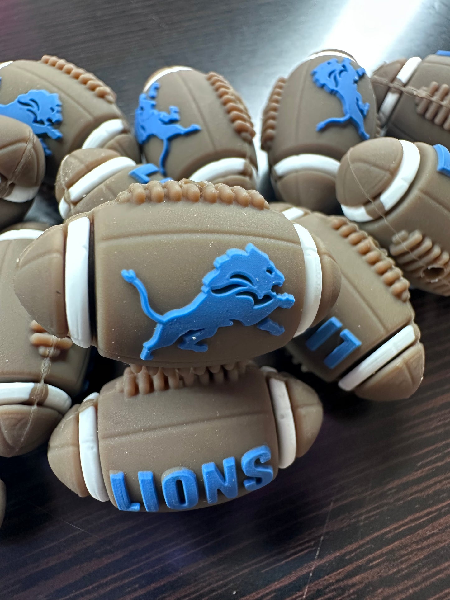 3D Detroit Lions football shaped focal bead/ silicone bead for DIY /brown and blue