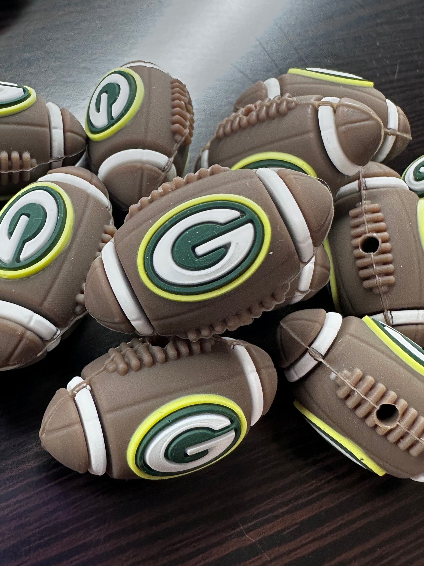 3D Green Bay Packers focal bead /football shaped silicone pen bead #2