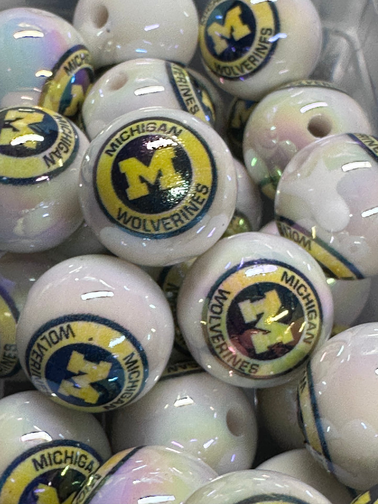 16mm Sports Print Beads • Set of 10 • Great for Pens, Keychains & Crafts- Michigan Wolverines