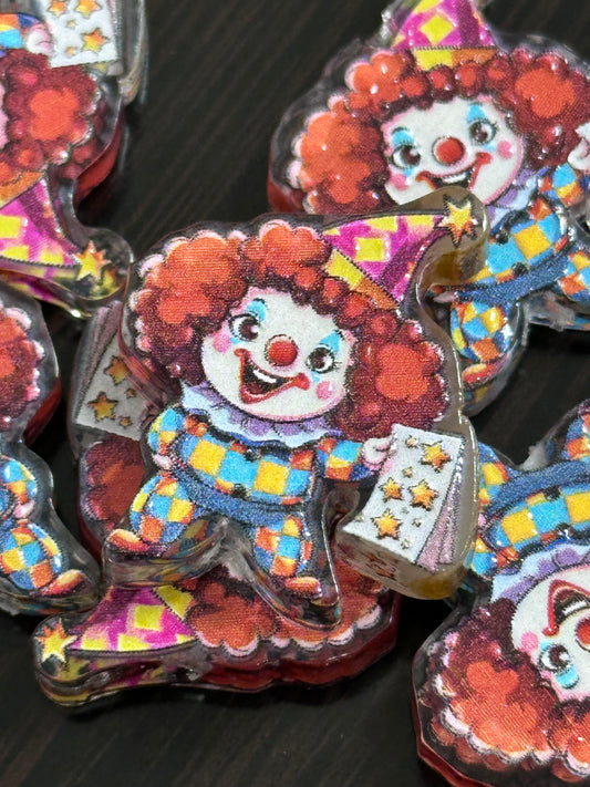 Clown Happy Birthday acrylic focal bead- set of 2/ focal bead/ pen beading / keychain bead /cute for a birthday pen