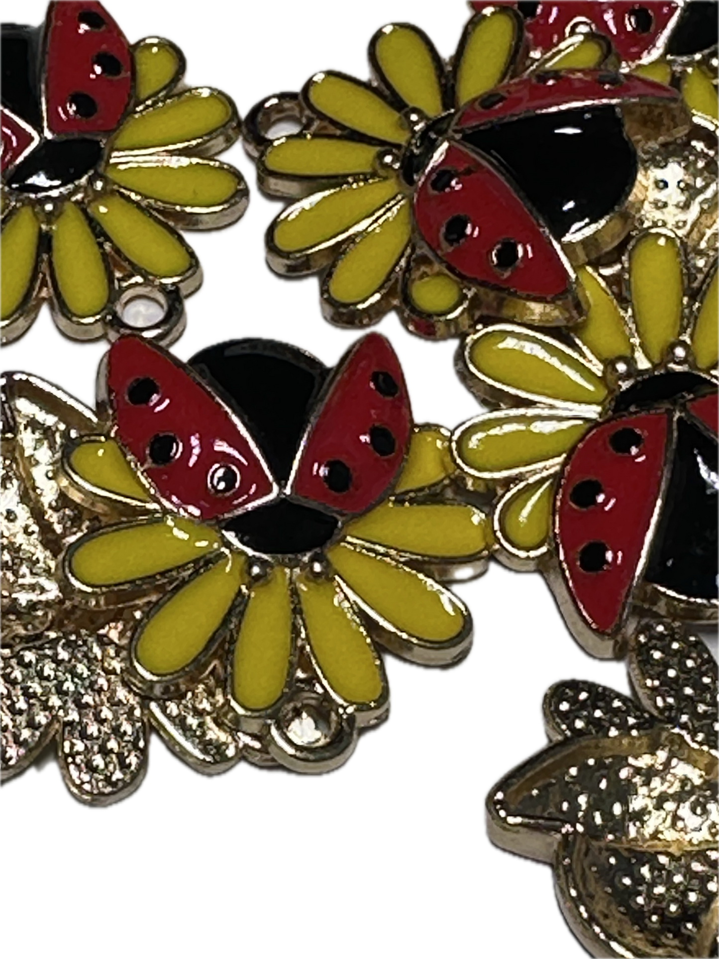 Ladybug on daisy Enameled metal charms// DIY charm bracelet/ DIY necklace
