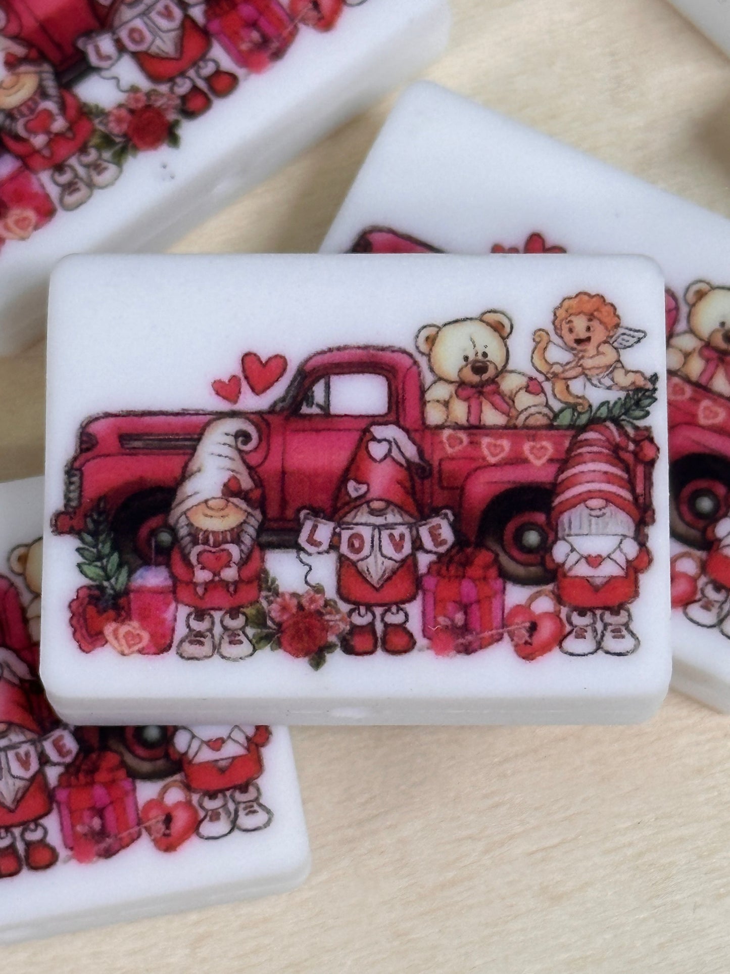 Valentines Day focal bead/ red truck/ love/ gnomes