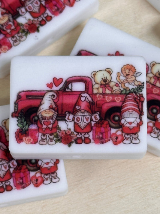 Valentines Day focal bead/ red truck/ love/ gnomes