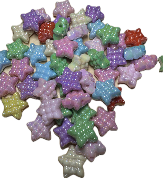 Star waffle shaped glossy beads - set of ten (10) / beadable pen/ keychain bead/ colorful pastel beads/assorted colors