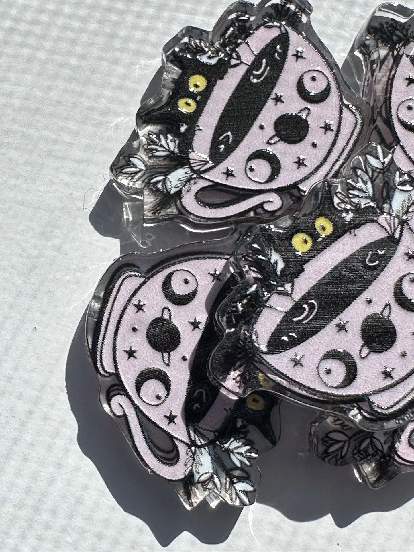 Tea cup acrylic focal bead- set of 2/ focal bead/ pen beading / keychain bead/Black cat/Cosmic/ celestial