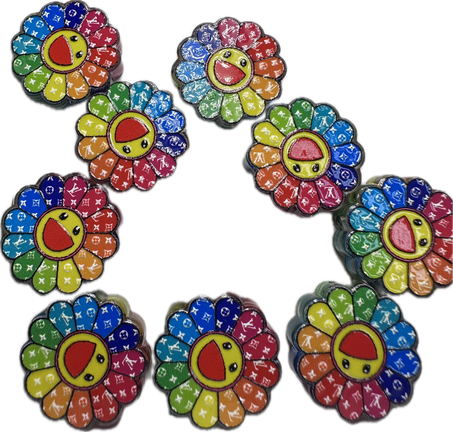 Colorful flower smiley face acrylic focal bead- set of 2/ focal bead/ pen beading / keychain bead