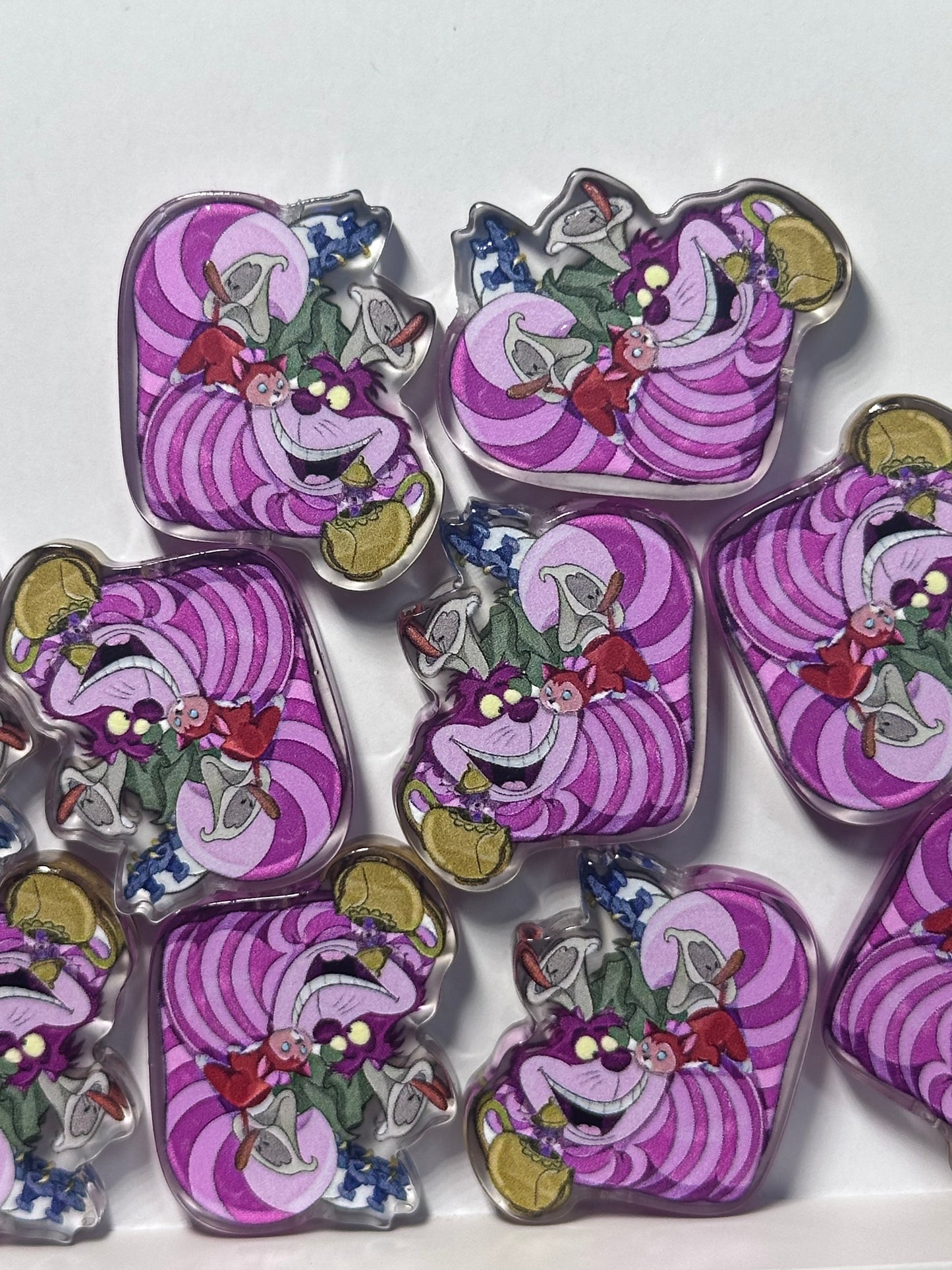 wonderland cat acrylic focal bead- set of 2/ focal bead/ pen beading / keychain bead/striped pink cat