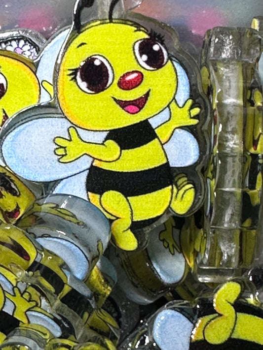 Cute Happy Bee acrylic focal bead- set of 2/ focal bead/ pen beading / keychain bead/ flowers/