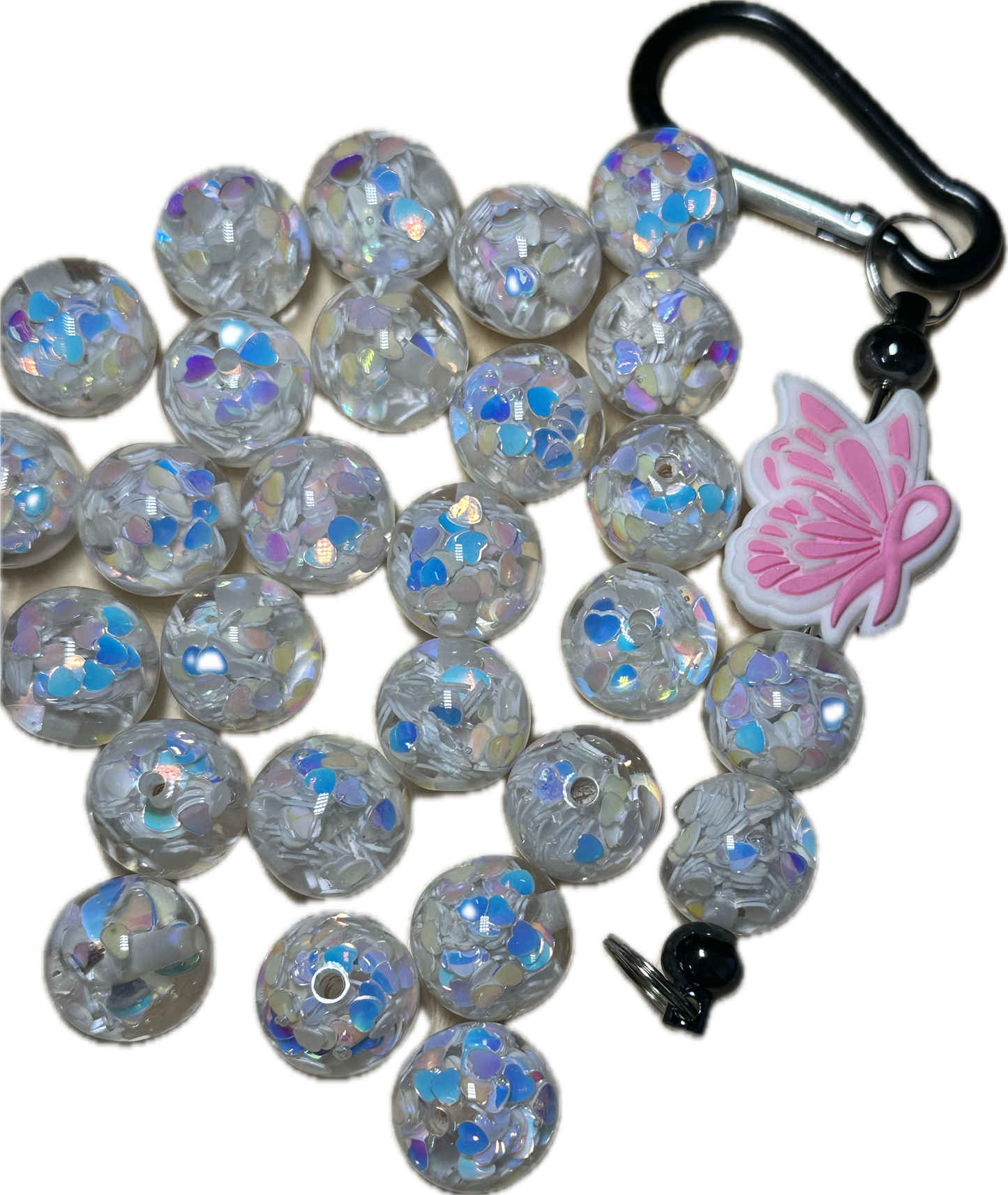 16mm resin beads with holographic hearts inside/ set of ten (10) 16mm beads/ infused beads/ pen beading beads/ beautiful / keychain beads/ DIY